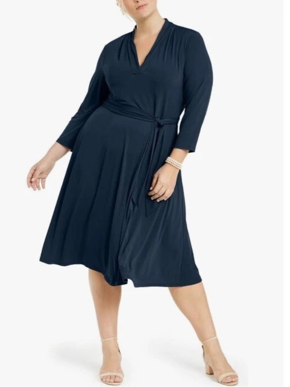 NWT Charter Club Intrepid Blue Faux Wrap Midi Dress 1X Long Sleeve
